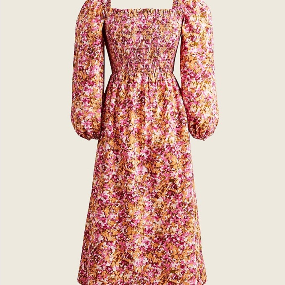 J.Crew Smocked puff-sleeve dress in faded floral